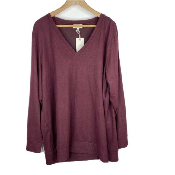 NWT Lucky Brand Cloud Jersey V-Neck Tunic in Wine - Picture 4 of 9